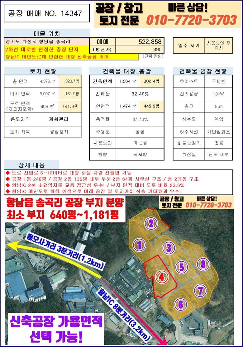 경기 화성만세구 향남읍 송곡리 화성 향남읍 송곡리 382평 대형 공장 매매 : 신축, 향남IC 3분거리 매매 매물번호 10044 사진 4